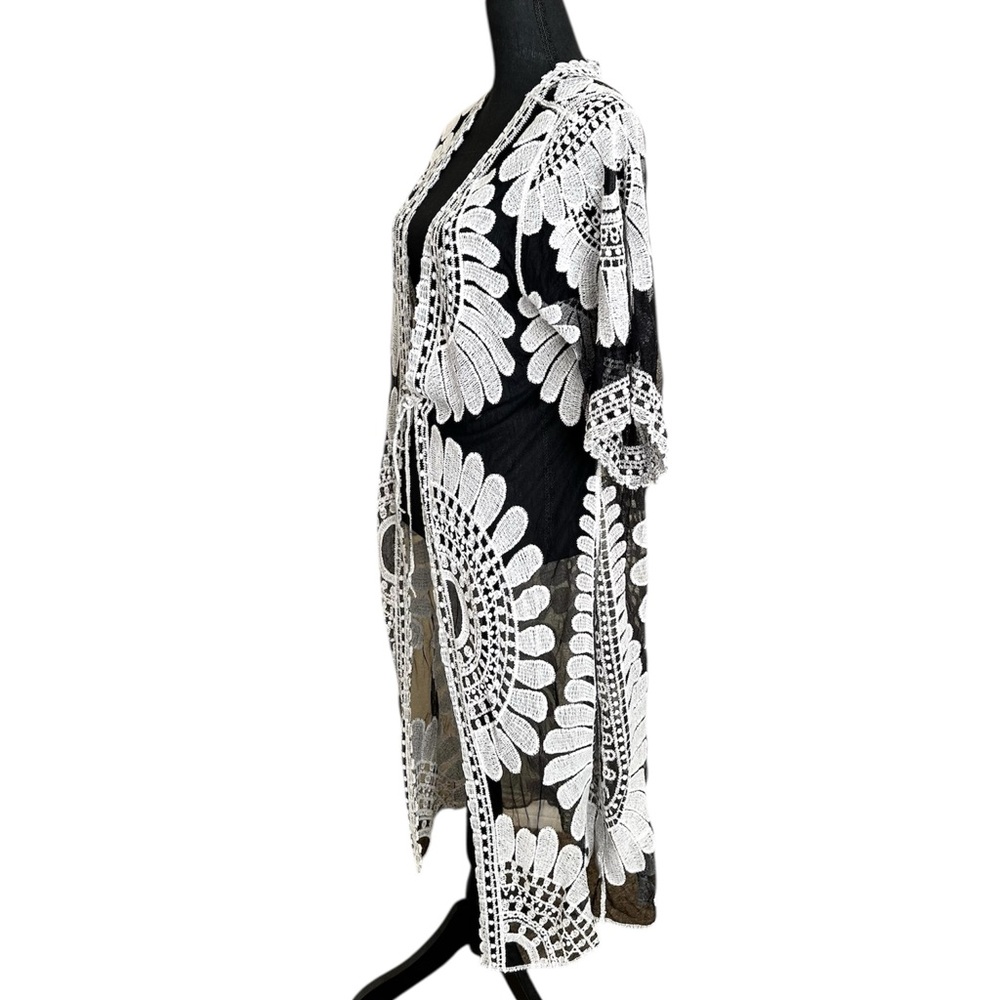 Cupshe Tie Front Sheer Black White Beach Cover Up - Picture 7 of 10